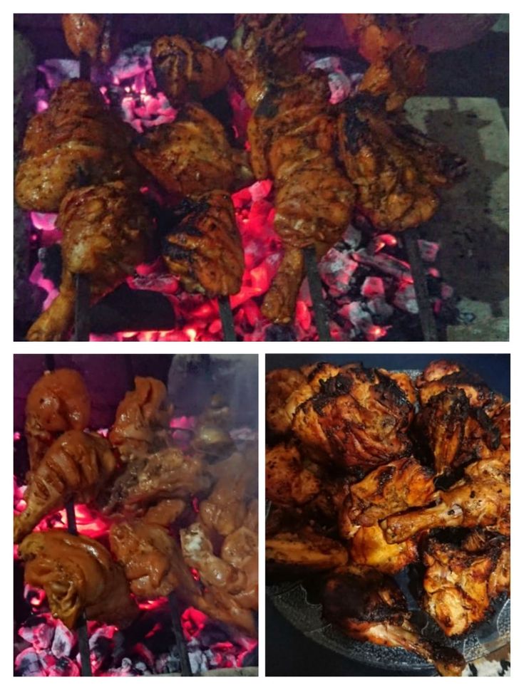 several different pictures of food being cooked on the grill