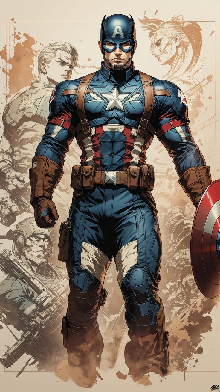 captain america is standing in front of some soldiers