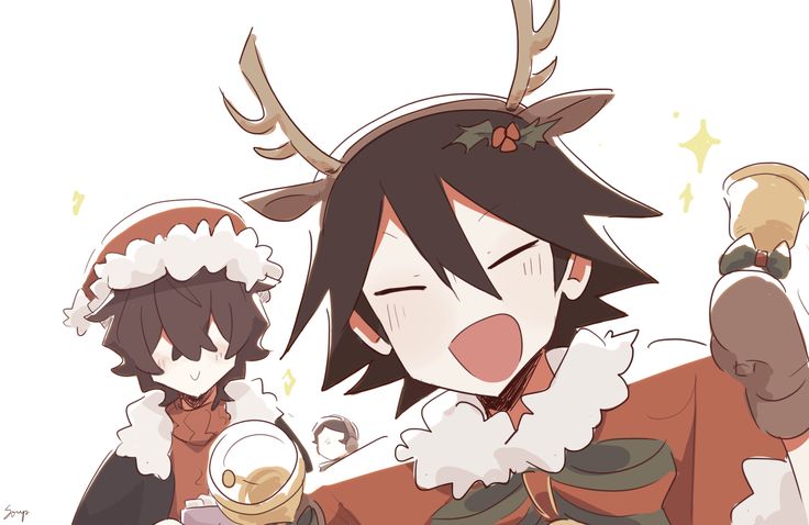 two anime characters with antlers on their heads