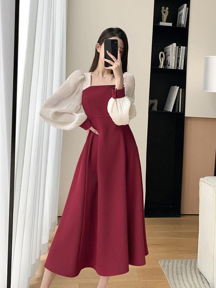 Square neck Long sleeves with patchwork chiffon sleeve Back Zip Closure 96% Polyester 4% Spandex Machine wash, line dry Item #1064 Hand wash, dry flat Women's dress SIZE INFO XS=US2=UK6=EU32 S=US4-6=UK8-10=EU34-36 M=US8-10=UK12-14=EU38-40 ★★Please advise your Height and Weight, and I will make sure you choose the right size. Red Dress Fashion, Gaun Koktail, Ruffle Long Dress, Hepburn Style, Red Dress Women, Annual Meeting, Red Dress Style, Engagement Dresses, Number 2