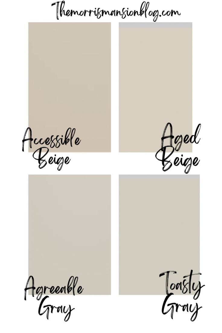 four different shades of white paint with the words, awesome beige and lovely gray on them