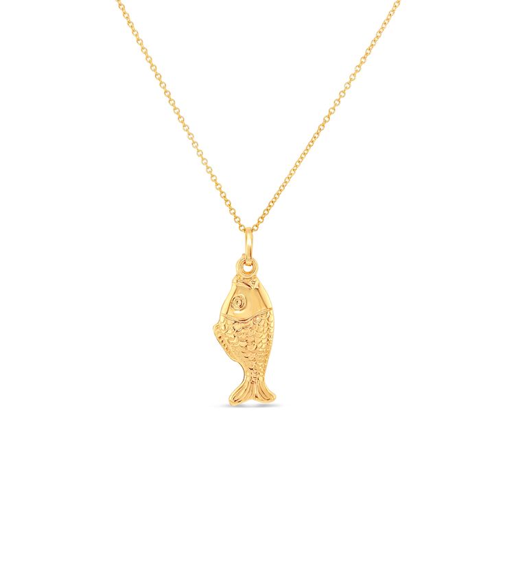 14k Gold Fish Charm Necklace - 14K  - Olive & Chain Fine Jewelry Elegant Yellow Gold Fish Shaped Necklace, Gold Fish Necklace, 2024 Energy, Jewelry 2024, Lagoona Blue, Fish Jewelry, Gold Animals, Fish Necklace, Golden Necklace