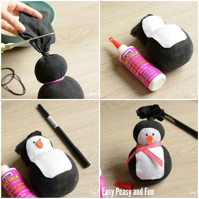 four pictures showing how to make an adorable penguin