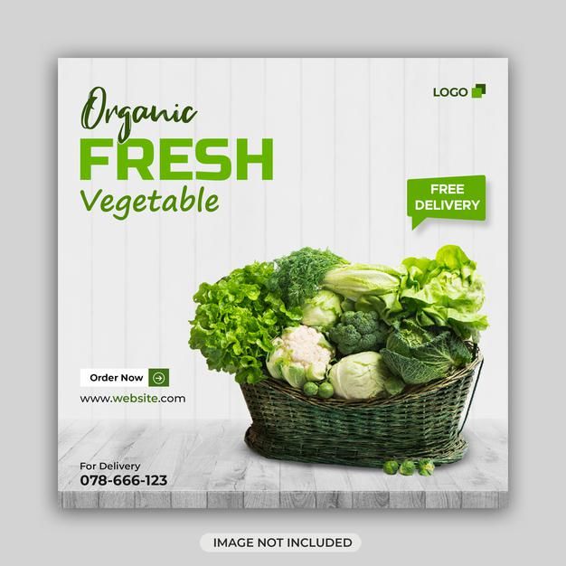 a poster with fresh vegetables in a basket on the front and side of it that says organic fresh vegetable