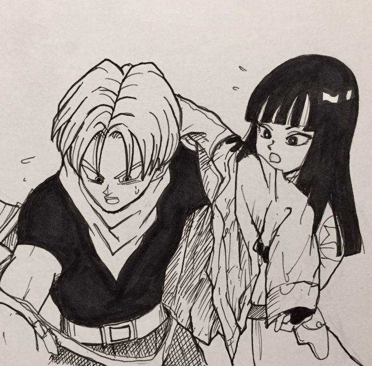 an image of two anime characters in black and white ink on the same sheet of paper