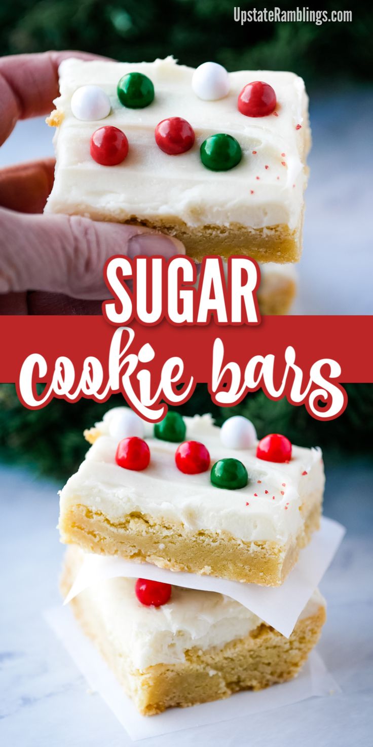 christmas sugar cookie bars stacked on top of each other