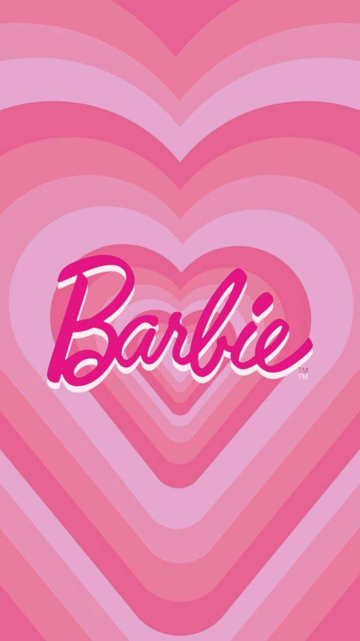 the word barbie written in pink on a heart - shaped background