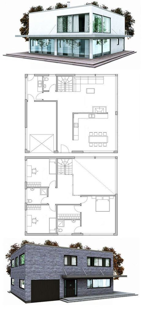 two story house plans with three levels and one level above the ground, on top of each