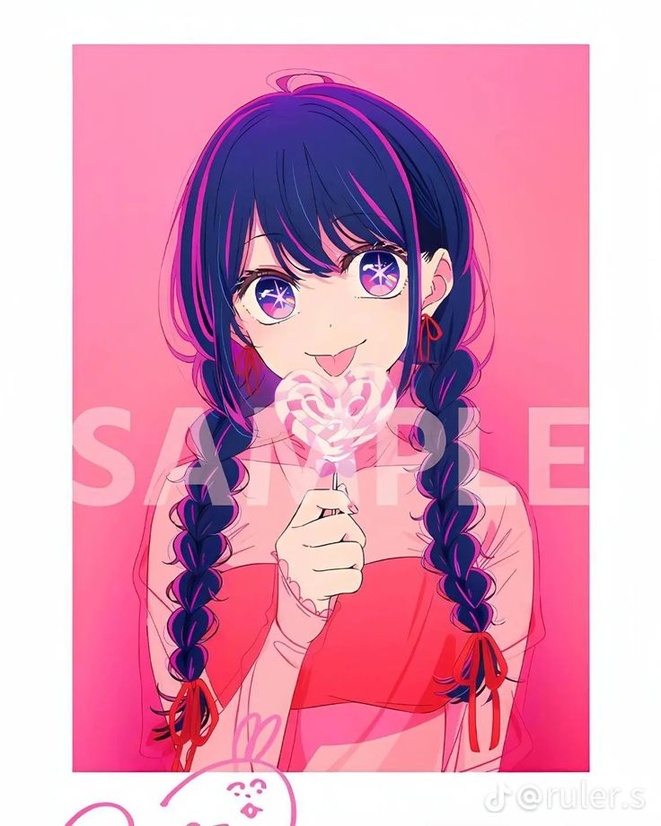 an anime character holding a lollipop in her hand