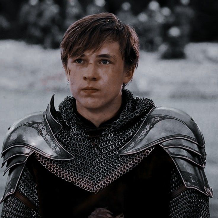 a young man dressed in armor looks at the camera