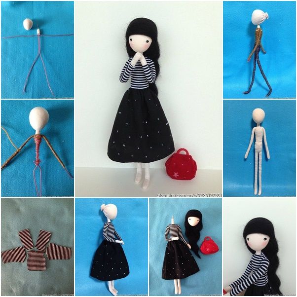 several pictures of dolls with different clothes and accessories