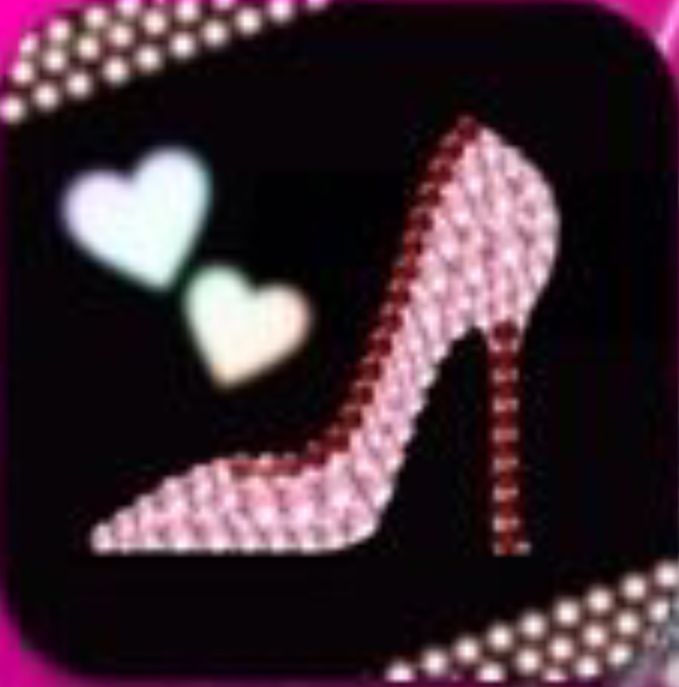 an image of a high heeled shoe with hearts on the side and pearls around it