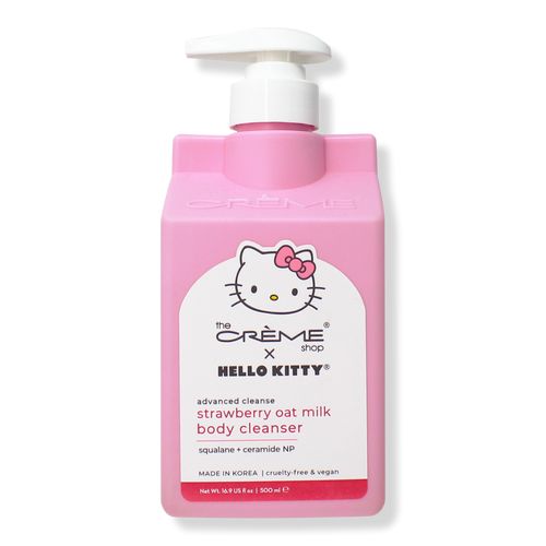 a bottle of hello kitty hand soap on a white background