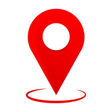 a red map marker with a white background