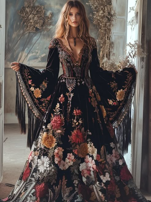 Girly style velvet embroidered dress e6e0 Velvet Outfits, A Line Bridal Gowns, Goth Wedding, Dark Wedding, Estilo Hippie, Amazing Dresses, Fantasy Gowns, Girly Style, Fairytale Dress