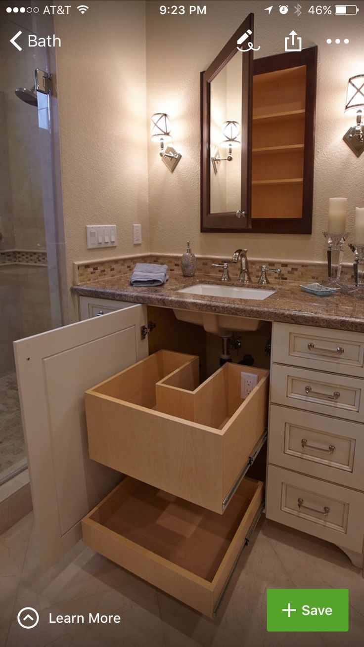 a bathroom that has drawers in it