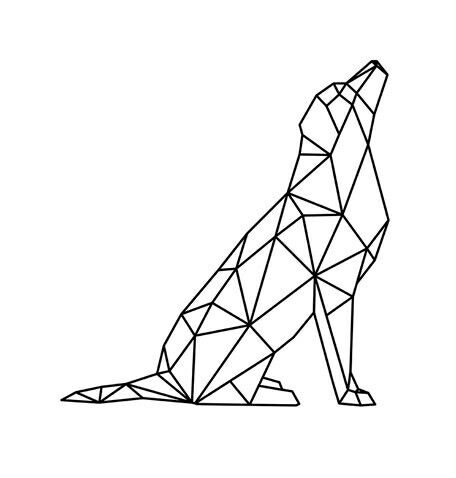 a black and white photo of a geometric wolf