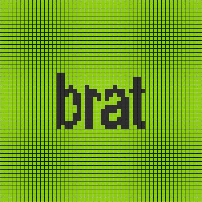 the word eat written in black on a green background with squares that look like pixels