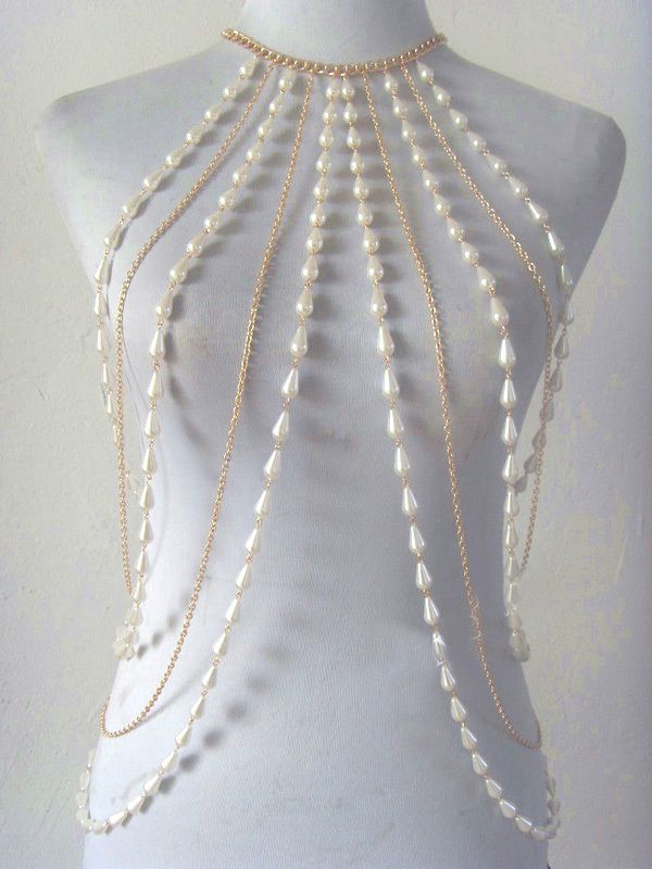 Harness Jewelry, Pearls And Chains, Jóias Body Chains, Shoulder Jewelry, Body Necklace, Gold Body Chain, Shoulder Necklace, Rings Women, Body Chains