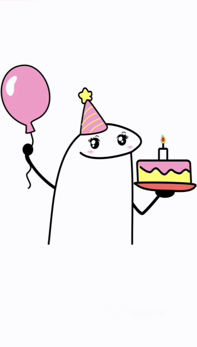 a cartoon bear holding a birthday cake with a candle on it and a balloon in the air