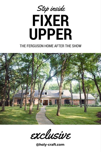 an advertisement for the fixer upper show with trees and grass in front of it