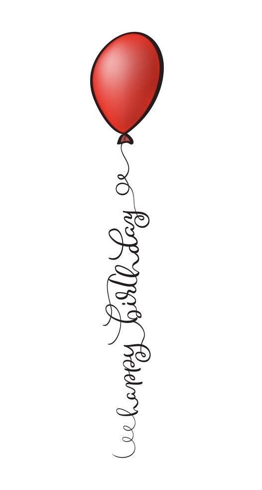 a red balloon with the words happy birthday hanging from it's side, on a white background