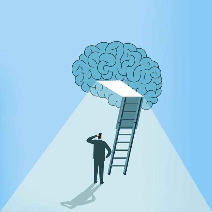 a man standing in front of a ladder with a brain on it