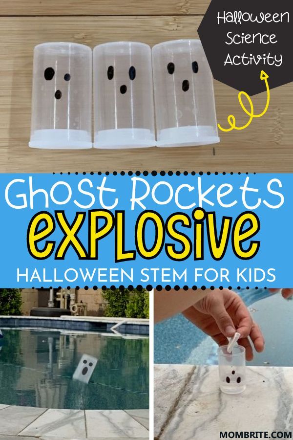 halloween science activity for kids with ghost pockets and an explosive trick to make them look like they are floating in the water