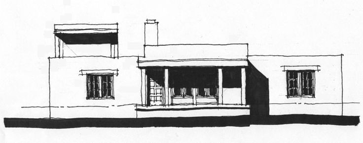 a black and white drawing of a house with two balconies on the second floor