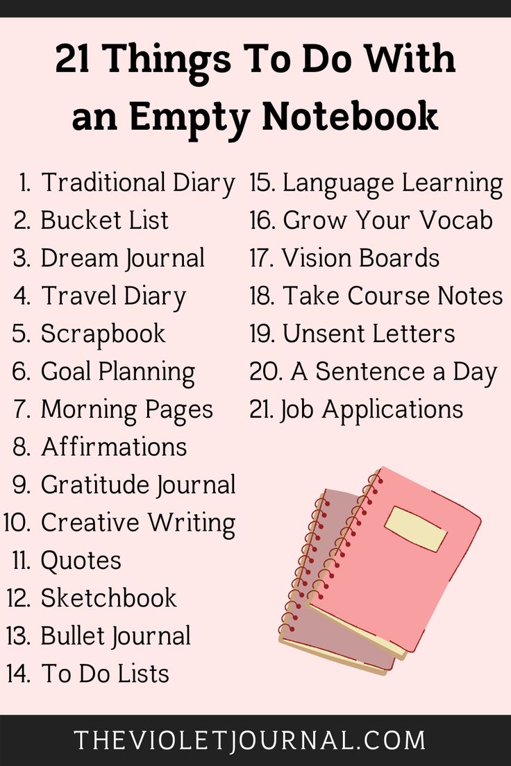 a pink notebook with the words 21 things to do with an empty notebook