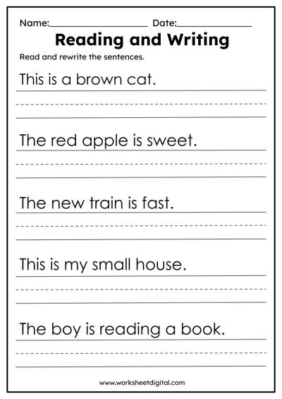 the worksheet for reading and writing