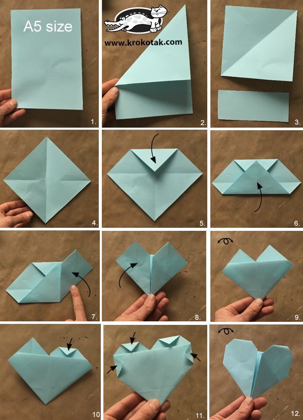 step by step instructions to make an origami heart