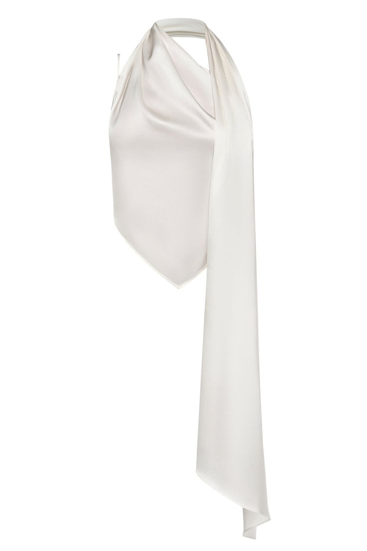 Organic silk blouse with a neck scarf. Open back with a thin tie fastening. Color: white Shell: 94% Silk, 6% Elastane Made in Georgia Scarf Neck Blouse, White Silk Scarf, Scarf Blouse, White Silk Blouse, Silk Neck Scarf, Making Clothes, Scarf Shirt, White Scarves, Scarf Top