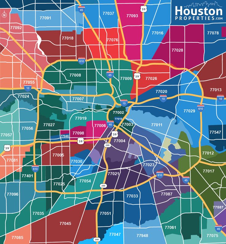 a map of houston, texas with all the major streets and roads marked in bright colors