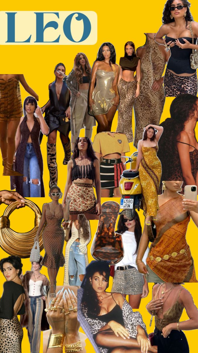 a collage of women dressed in different styles and colors, with the words leo on it