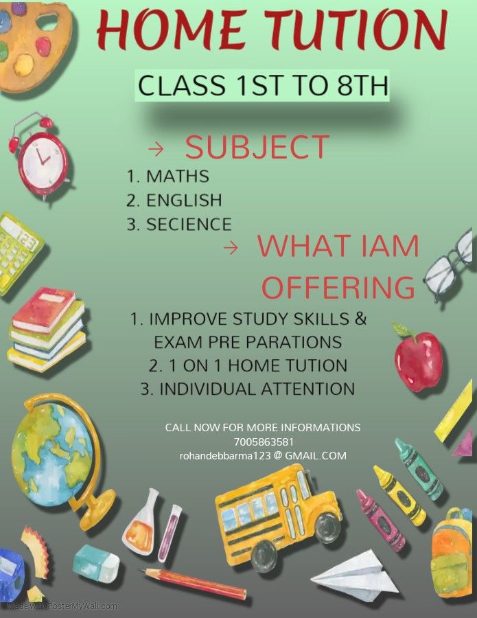 a poster with school supplies on it for class 1 to 8 th march, which is what i am offering