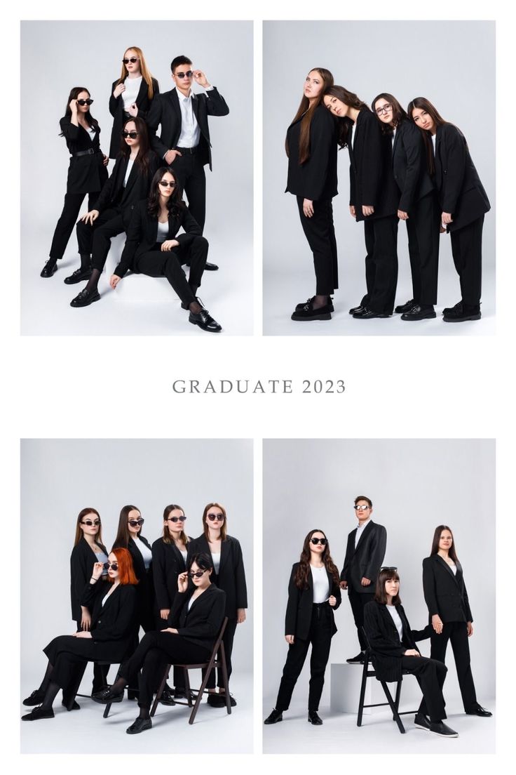 four different shots of people in suits and ties posing for the camera, from top to bottom