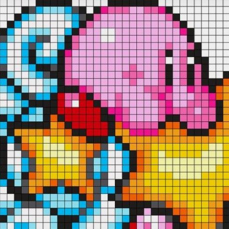 the pixel art is made up of different colors and sizes, including blue, yellow, pink