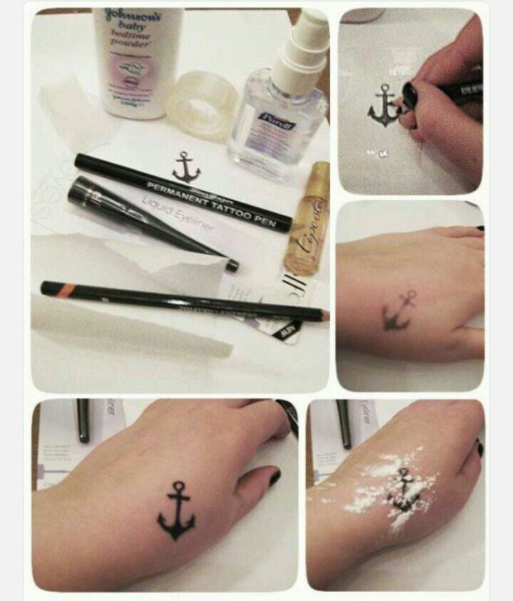 the process of painting an anchor tattoo on someone's arm