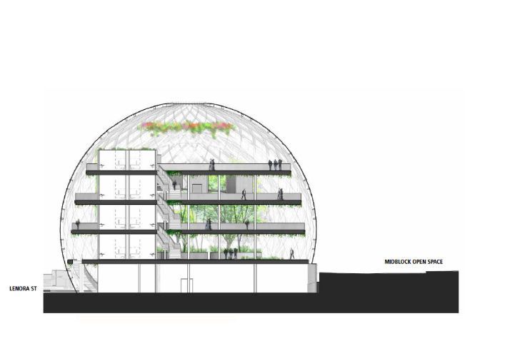 an architectural drawing of the exterior of a building with green plants growing on it's side