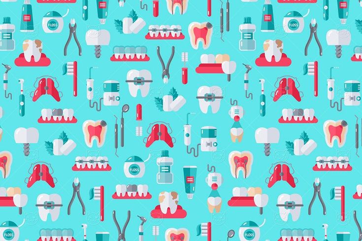 toothbrushes, dental instruments and other medical equipment are arranged on a blue background