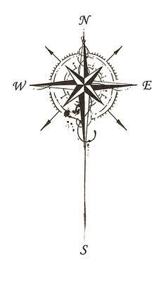 a black and white drawing of a compass with the letter s in it's center