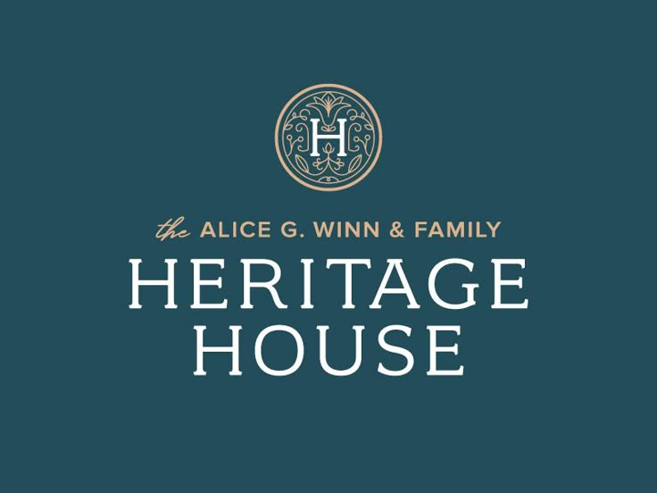 the alice g winn & family heritage house logo on a blue background with white lettering