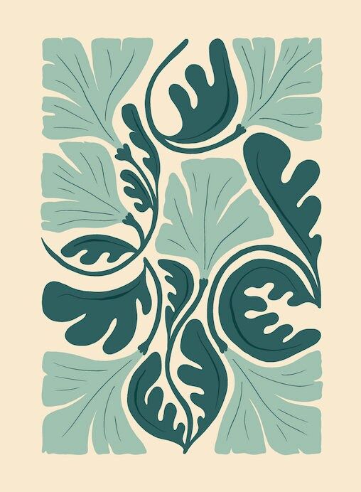 a blue and green floral design on a beige background