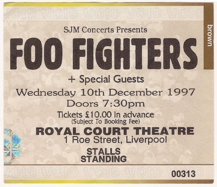 a ticket for the royal court theatre showing foo fighters