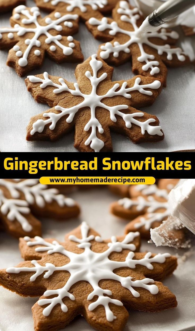 gingerbread snowflakes on a baking sheet with icing