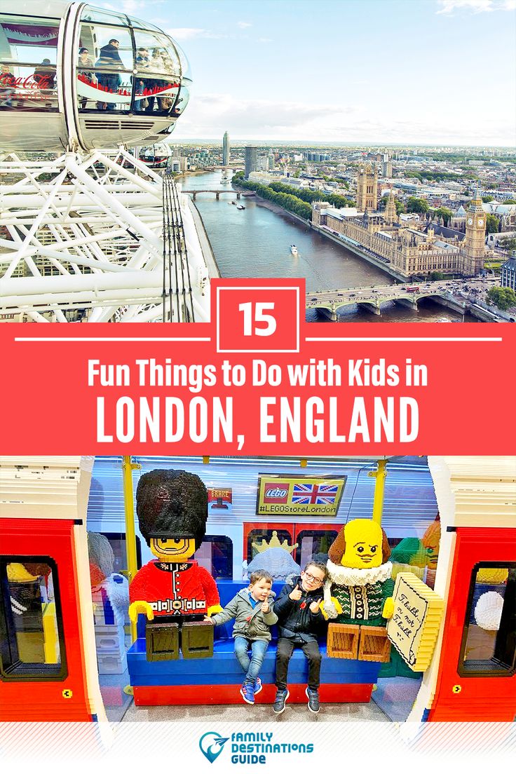 an advertisement for london with legos on the top and in the background, there is a ferris wheel