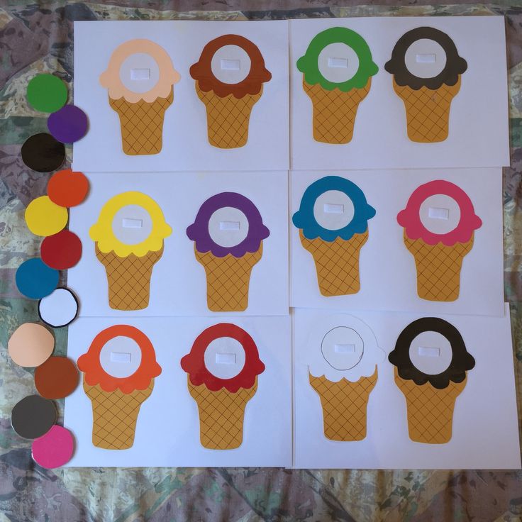 paper cut outs with different shapes and colors for ice cream sundaes or cupcakes