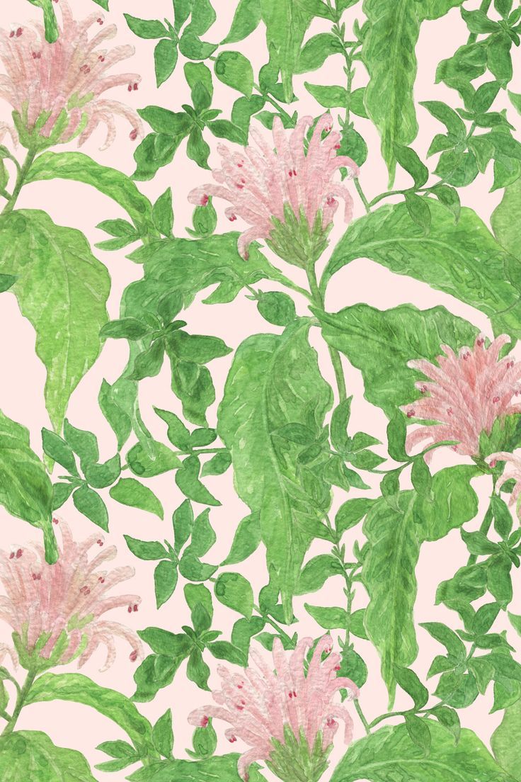 watercolor painting of pink flowers and green leaves