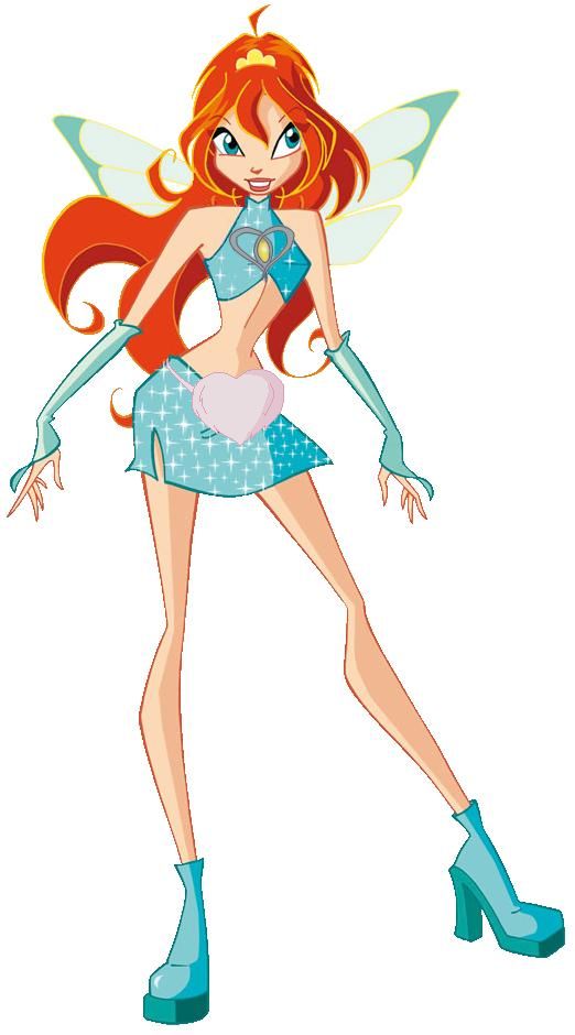 a cartoon character with red hair and blue boots, standing in front of a white background